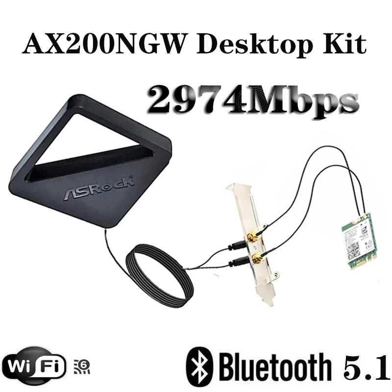2974Mbps PCIe Wifi6 Adapter Intel AX200 Wifi Card Wireless Bluetooth 5.1 Dual Band 2.4G/5Ghz 802.11ax/ac External Asrock Antenna
2974Mbps PCIe Wifi6 Adapter Intel AX200 Wifi Card Wireless Bluetooth 5.1 Dual Band 2.4G/5Ghz 802.11ax/ac External Asrock Antenna