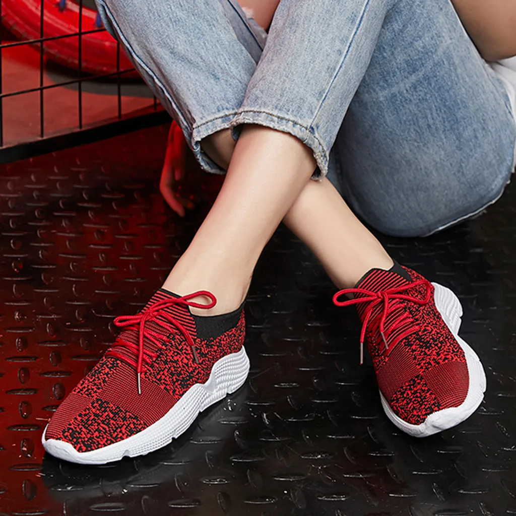 

Luxury Women's Shoes Casual Fashion Sneaker Flat Platform Flyknit Stretch Fabric Ladies Shoes New Mesh Lace-up High Quality#N35