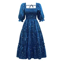 Lolita Style European Ladies Dresses 2022 New Summer Square Collar Lantern Sleeve Backless Bandage Star Print Dress for Women 
Lolita Style European Ladies Dresses 2022 New Summer Square Collar Lantern Sleeve Backless Bandage Star Print Dress for Women