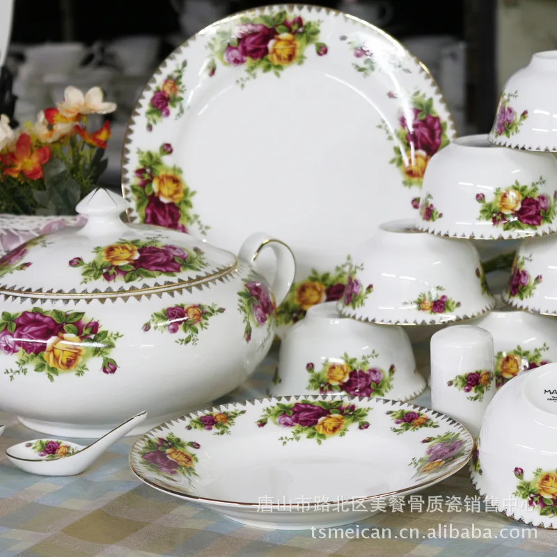 

Tangshan 46 pieces of European bone china tableware set / gift porcelain / ceramic dishes