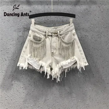 Woman Shorts High Waist Loose Denim Shorts Kpop Streetwear Diamond-Chain Tassel Asymmetrical Jeans Short Trousers 2020 Summer
Woman Shorts High Waist Loose Denim Shorts Kpop Streetwear Diamond-Chain Tassel Asymmetrical Jeans Short Trousers 2020 Summer