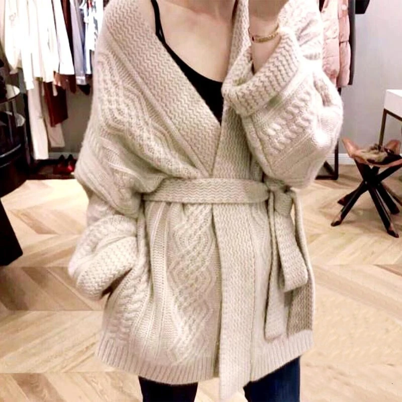 TWOTWINSTYLE Bowknot Knitted Korean Women's Sweater V Neck Long Sleeve High Waist Lace Up Cardigans Female 2019 Autumn Fashion (6).jpg