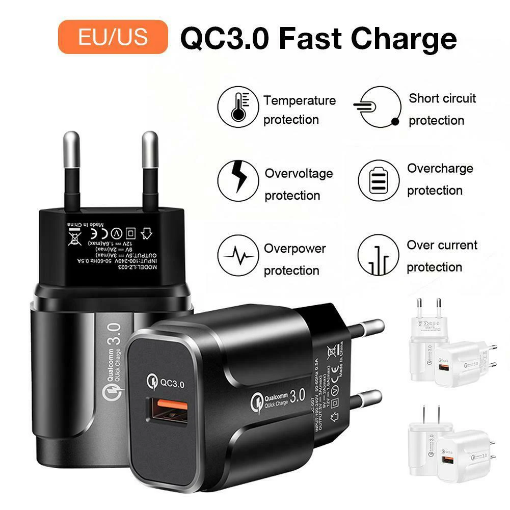 Universal 18W Quick Charger Mobile Phone Charger Qualcomm QC3.0 Charging Head Single Port USB Quick Charger Travel Charger
Universal 18W Quick Charger Mobile Phone Charger Qualcomm QC3.0 Charging Head Single Port USB Quick Charger Travel Charger