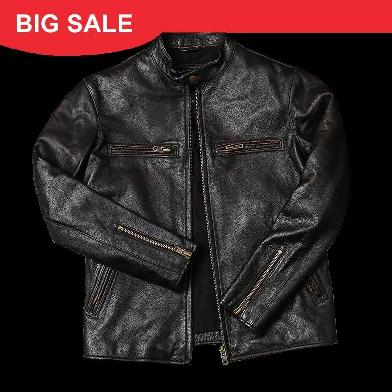 2020 Retro Brown Men American Style Biker's Leather Jacket Large Size 6XL Genuine Cowhide Autumn Slim Fit Motorcycle Coat
2020 Retro Brown Men American Style Biker's Leather Jacket Large Size 6XL Genuine Cowhide Autumn Slim Fit Motorcycle Coat