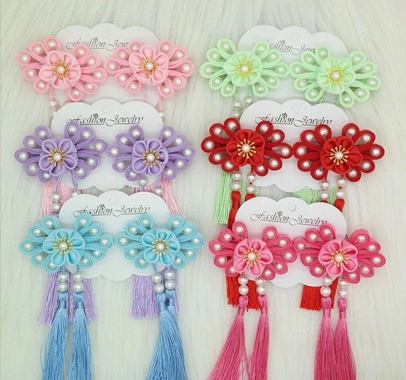 

Handmade Boutique Hair Accessories Ribbon Tassels Pearls Hair Clips Hairpin Children Headwear Barrettes 053