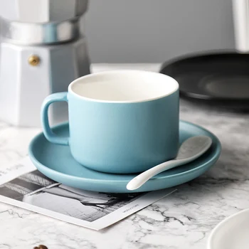 MUZITY Porcelain Coffee Cup and Saucer Matte Ceramic Tea Cup Set with White Spoon 230ml Drinkware
MUZITY Porcelain Coffee Cup and Saucer Matte Ceramic Tea Cup Set with White Spoon 230ml Drinkware