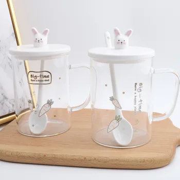 Cute Rabbit Glass Creative Transparent Borosilicate Cup with Lid Spoon Handle 450ml Large Capacity Breakfast Tea Cups Coffee Mug
Cute Rabbit Glass Creative Transparent Borosilicate Cup with Lid Spoon Handle 450ml Large Capacity Breakfast Tea Cups Coffee Mug
