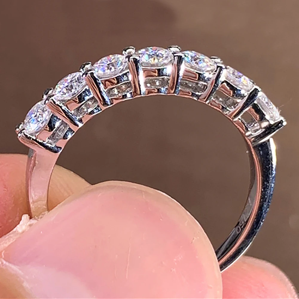 

Custom Solid 18K Au750 White Gold Women Wedding Party Engagement Ring 7 PCS 0.7 Carat Each 0.1ct Round Moissanite Diamond Ring