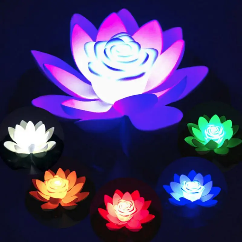 Фото LED Artificial Light Colorful Lotus Waterproof Fake Pond Flowers Leaf Lily Water Lantern Festival Decoration | Дом и сад
