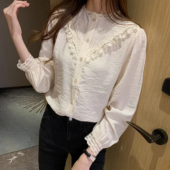 COIGARSAM Full Sleeve Shirt Womens tops New Stand Neck Women shirts Apricot 576
COIGARSAM Full Sleeve Shirt Womens tops New Stand Neck Women shirts Apricot 576