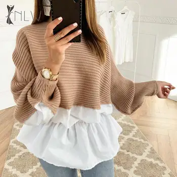 Vintage Lantern Sleeve Peplum Sweater Women Patchwork Oversized Casual Sweater Jumper Fashion Autumn Winter Pullovers 
Vintage Lantern Sleeve Peplum Sweater Women Patchwork Oversized Casual Sweater Jumper Fashion Autumn Winter Pullovers