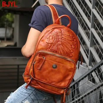 Handmade Vintage Leather Men Backpack Large Capacity Travel Backpacks Laptop Bag Tide Male School Shoulder Bags Original Solid 
Handmade Vintage Leather Men Backpack Large Capacity Travel Backpacks Laptop Bag Tide Male School Shoulder Bags Original Solid