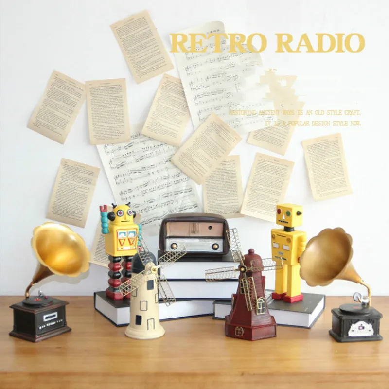 European Retro Phonograph Model Creative Resin Antique Robot Windmill Jewelry Radio Model Home Decoration Children Holiday Gift
European Retro Phonograph Model Creative Resin Antique Robot Windmill Jewelry Radio Model Home Decoration Children Holiday Gift