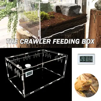 Reptile Terrarium Thermometer Hygrometer Climb The Box Reptiles Pet Box Cold Blooded Animals Transparent Acrylic Practical