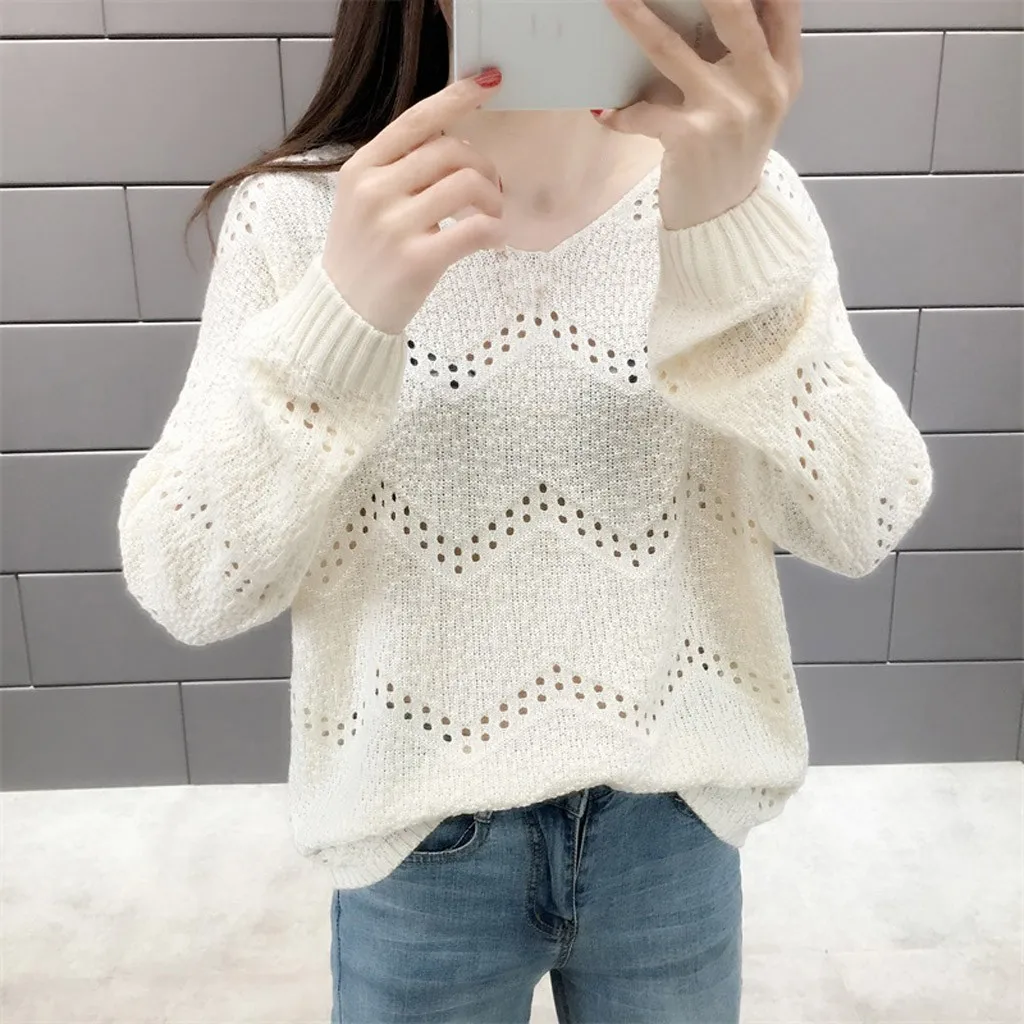 Winter Fashion Hollow Out knitted Jumper Sweater Thin Loose Basic Bottom Tops Casual Female Women Long Sleeve Blusas Pullover | Женская
