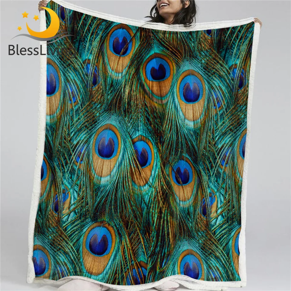 BlessLiving Peacock Feather Blanket Aqua Blue Turquoise Sherpa Flannel Fleece Blanket Sparkly Bird Fantasy Bed Couch manta
BlessLiving Peacock Feather Blanket Aqua Blue Turquoise Sherpa Flannel Fleece Blanket Sparkly Bird Fantasy Bed Couch manta