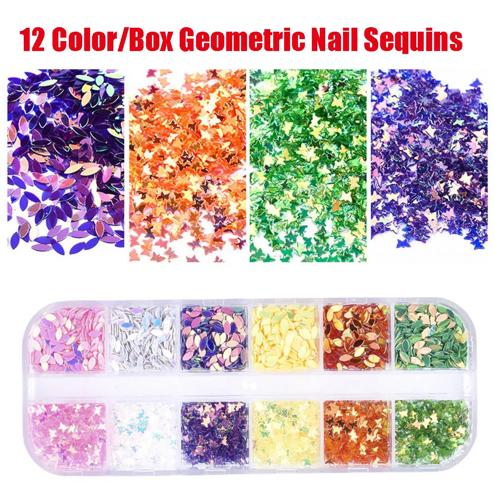 12 Color/Box Nail Glitter Sequins Geometric Butterfly Star Nail Art Colorful Shiny DIY Manicure Tools Decoration
12 Color/Box Nail Glitter Sequins Geometric Butterfly Star Nail Art Colorful Shiny DIY Manicure Tools Decoration