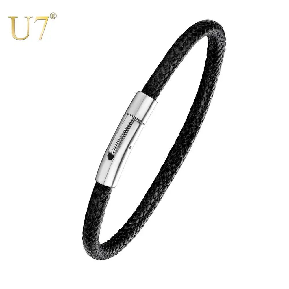 U7 5MM Wide Braided Leather Cord Rope Bracelet for Men DIY Black Brown Chain Bangle Stainless Steel Clasps 18/20/22CM H1088
U7 5MM Wide Braided Leather Cord Rope Bracelet for Men DIY Black Brown Chain Bangle Stainless Steel Clasps 18/20/22CM H1088