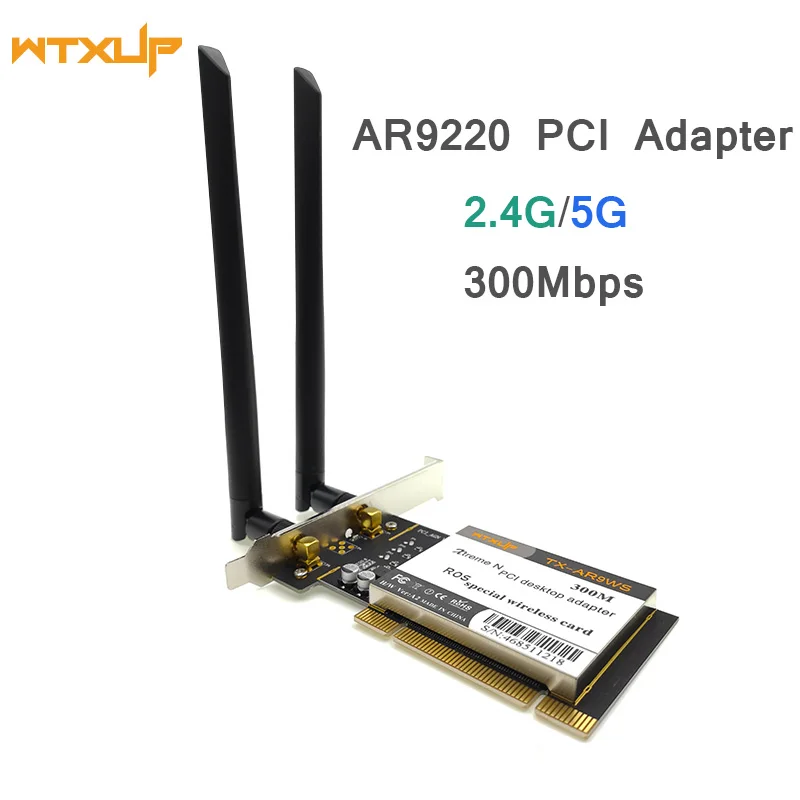 

Atheros AR9220 802.11a/b/g/n 2.4GHz/5GHz 300Mbps Desktop PCI WiFi Adapter Wireless Network card for ROS/Windows 7/8/10