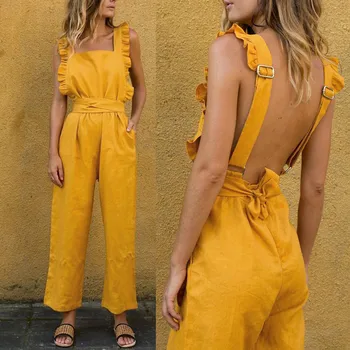 Women's Jumpsuits Summer Sexy Solid ruffles Sleeveless Button Camisole Easy pockets Jumpsuits сиамские брюки Женский комбинезон
Women's Jumpsuits Summer Sexy Solid ruffles Sleeveless Button Camisole Easy pockets Jumpsuits сиамские брюки Женский комбинезон