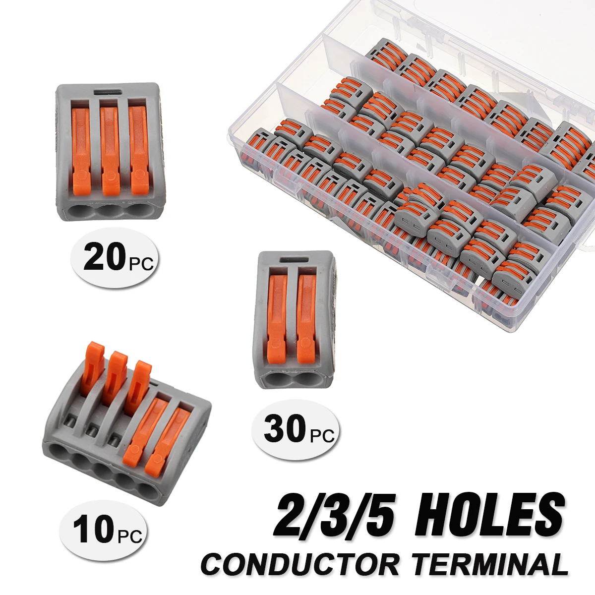 60Pcs/set 2/3/5 Pin Holes Spring Conductor Terminal Block Electric Cable Wire Fast Connector with Plastic Case
60Pcs/set 2/3/5 Pin Holes Spring Conductor Terminal Block Electric Cable Wire Fast Connector with Plastic Case