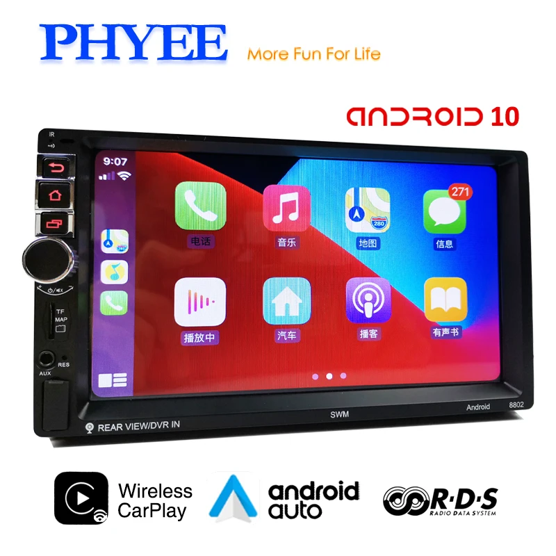 2 Din Android автомобильное радио беспроводной Carplay Android-Авто Bluetooth RDS GPS навигация Wifi USB