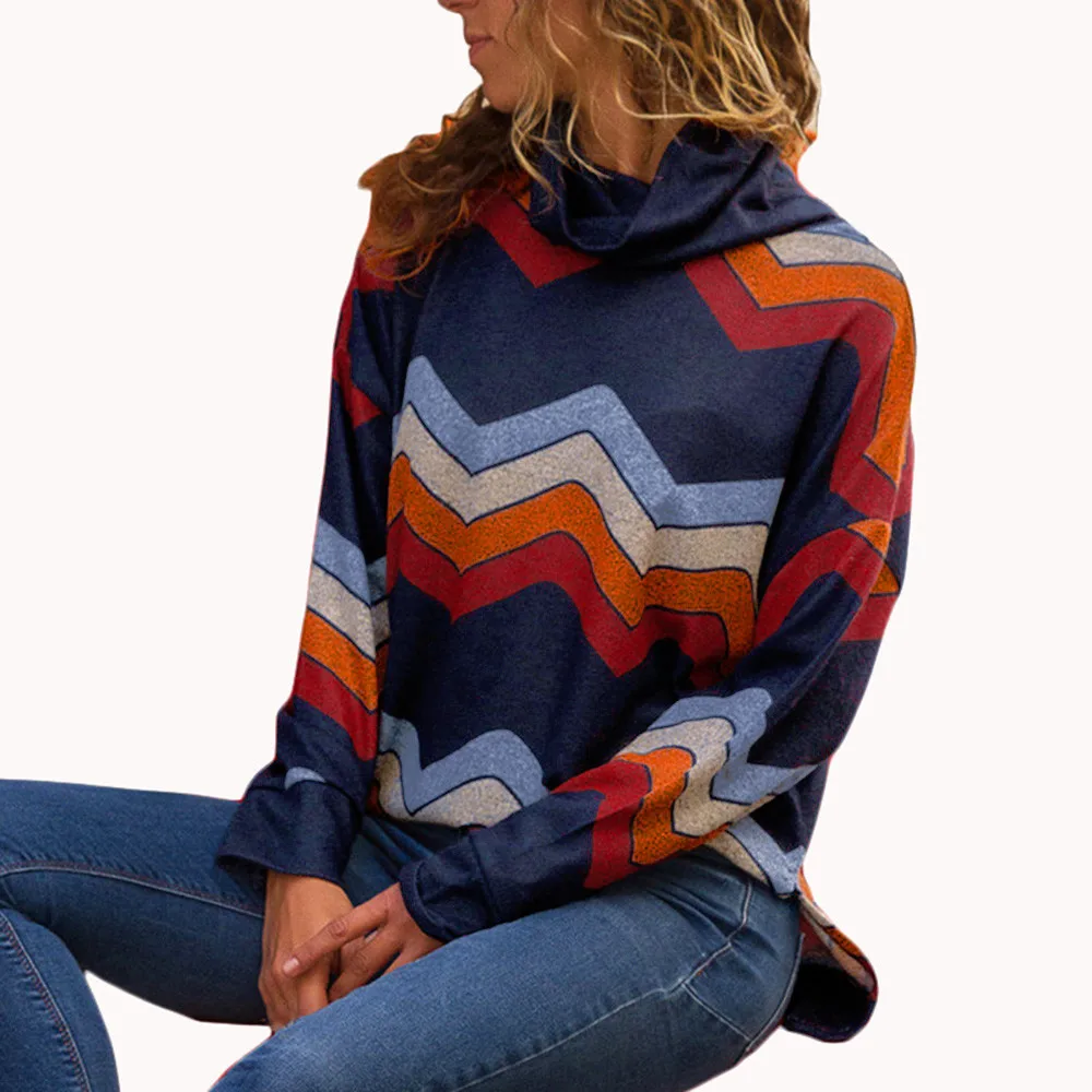 Jaycosin Fashion Casual Lady Long Sleeve Loose Geometric Turtleneck Knitted Sweater Stylish Comfortable Soft Elegant Fit Top