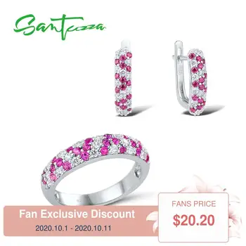 SANTUZZA Jewelry Sets For Women Pure 925 Sterling Silver Shiny Created Rubies Stones Ring Earrings Set Trendy Fine Jewelry
SANTUZZA Jewelry Sets For Women Pure 925 Sterling Silver Shiny Created Rubies Stones Ring Earrings Set Trendy Fine Jewelry