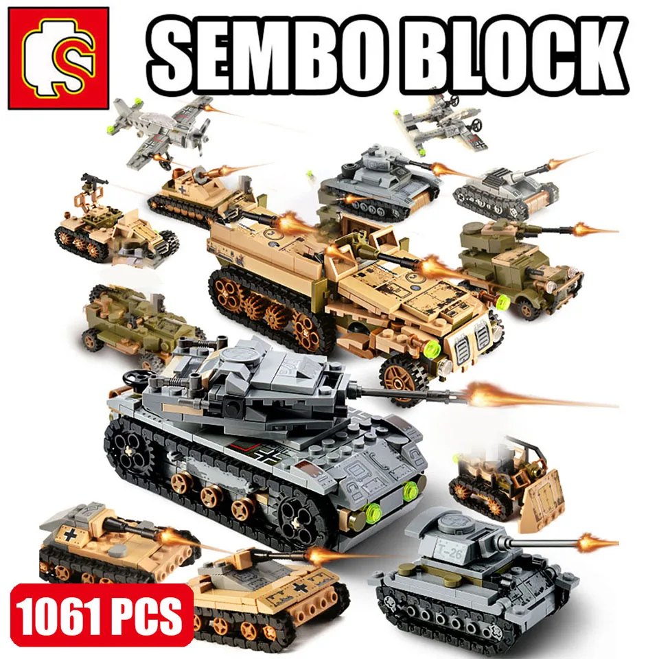 SEMBO Military Tank WW2 German Armored car Model Bricks WW2 Soldiers Army Weapon Figures Building Blocks Toys for Boys 1061PCS
SEMBO Military Tank WW2 German Armored car Model Bricks WW2 Soldiers Army Weapon Figures Building Blocks Toys for Boys 1061PCS