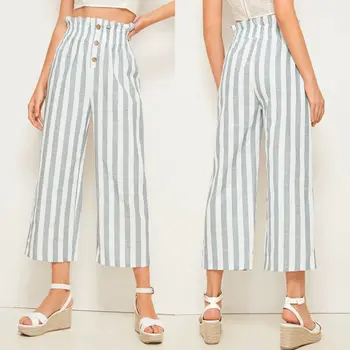 Women Fashion Summer Stripe Wide Leg Button Elastic High Waist Casual Trousers Crop Pants
Women Fashion Summer Stripe Wide Leg Button Elastic High Waist Casual Trousers Crop Pants