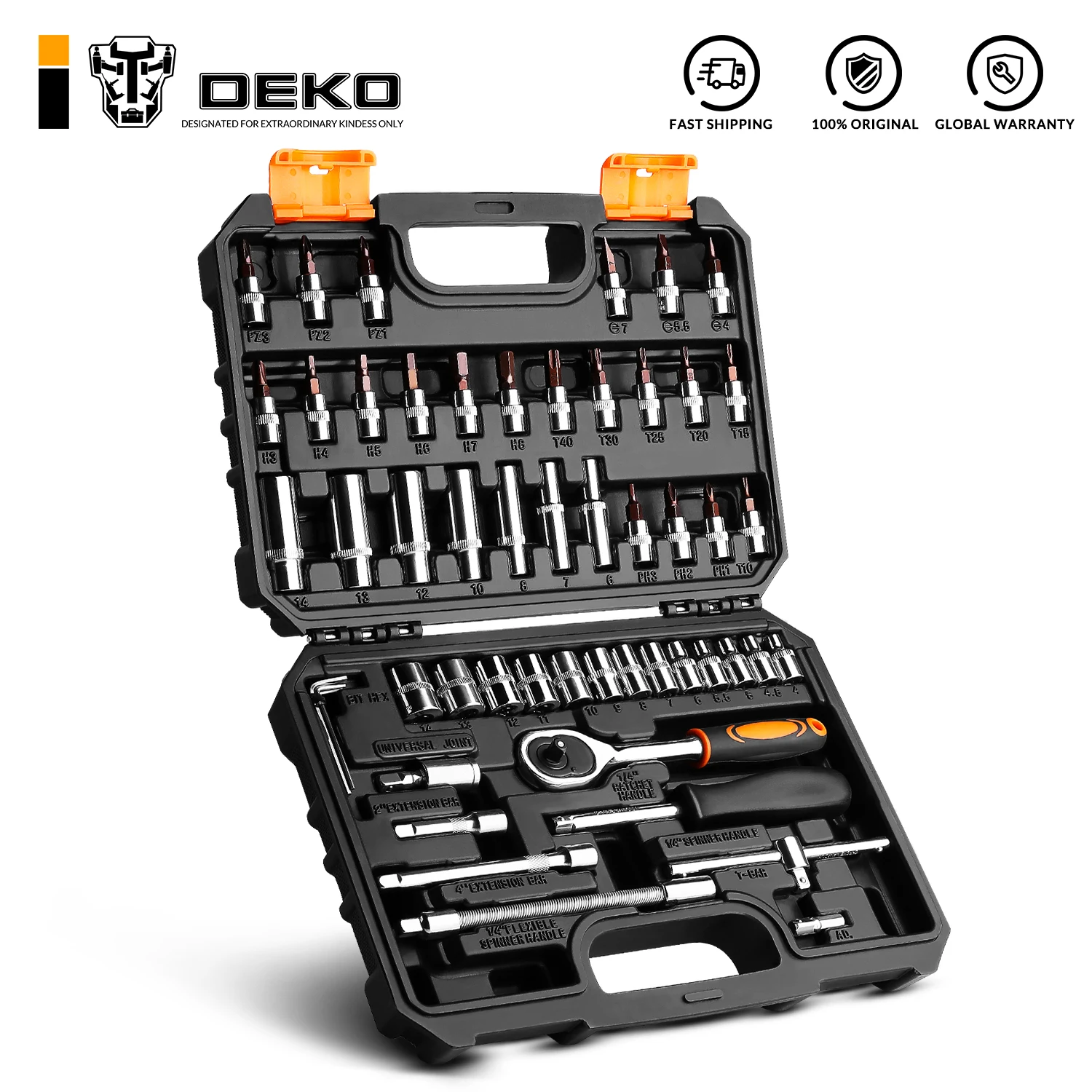 

DEKO DKMT22 Professional Car Repair Tool Set 22 Pcs Auto Ratchet Spanner Screwdriver Socket Mechanics Tools Kit BMC Box