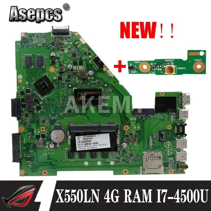 Akmey X550LN Laptop motherboard For Asus X550LD A550L Y581L W518L Test original mainboard I7-4500U 4GB-RAM GT840M | Компьютеры и офис