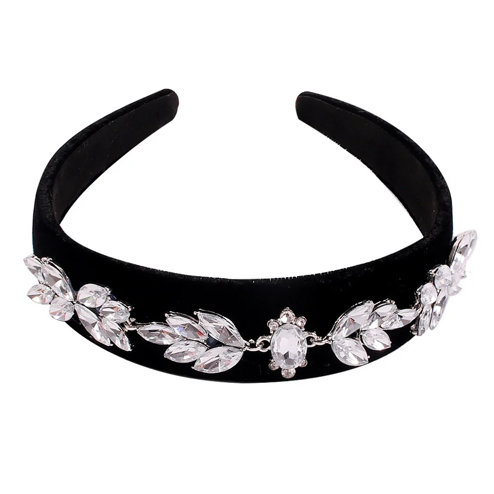 

Black Crystal Headband for women winter luxury rhinestone velvet headband trendy hairband jewel embellished head band Headpiece