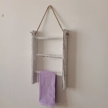 3 Tiers Space Saving Retro Kitchen Wooden Towel Rack With Rope Storage Ladder Blankets Mini Bedroom Whitewashed Wall Hanging 
3 Tiers Space Saving Retro Kitchen Wooden Towel Rack With Rope Storage Ladder Blankets Mini Bedroom Whitewashed Wall Hanging