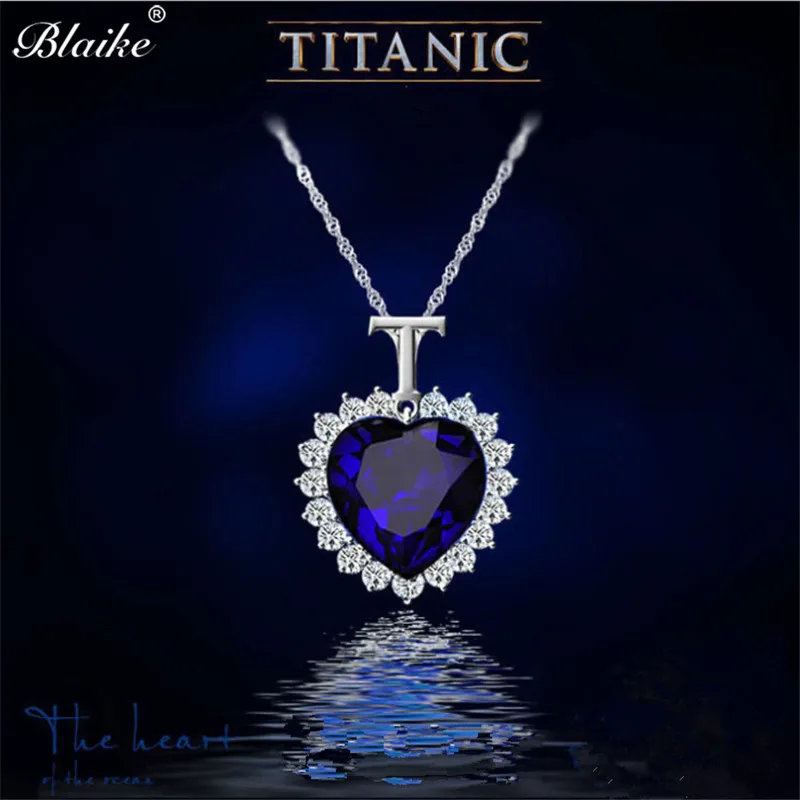 Фото Синий Кристалл Циркон ожерелье сердце океана из &quotТитаника" кулон в винтажном