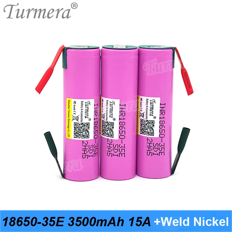 

Turmera 3.7V 18650 35E 3500mAh 15A Rechargeable Lithium Battery with Welding Nickel for 12V 16.8V 18V 21V 25V Screwdriver Drill