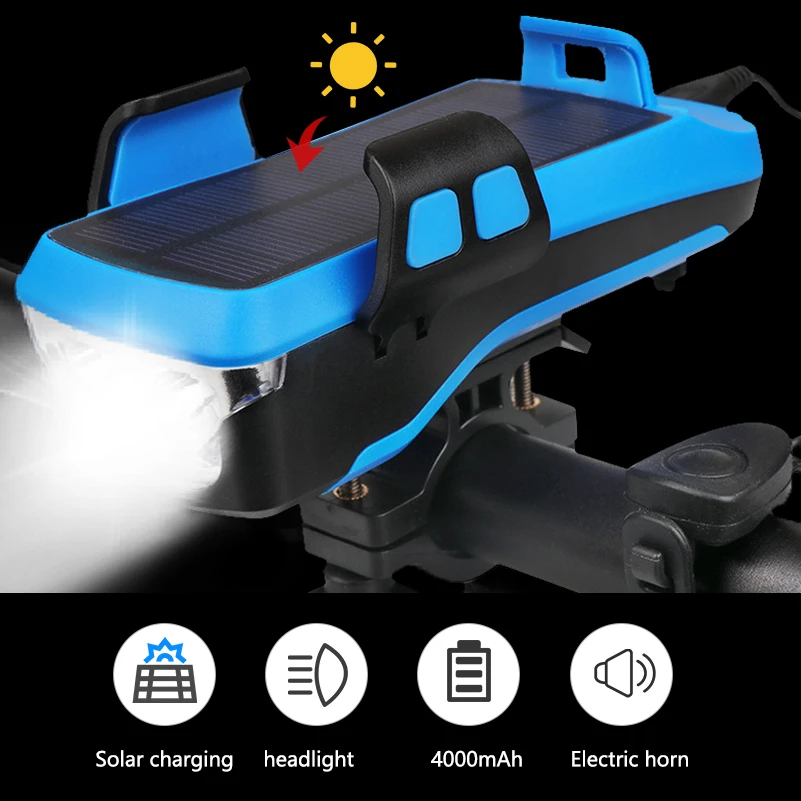 Bicycle Front Light USB Solar Charging MTB Horn Light With Phone Holder 4000 mAh Power Bank Lamp Bike Safety Warning Light
Bicycle Front Light USB Solar Charging MTB Horn Light With Phone Holder 4000 mAh Power Bank Lamp Bike Safety Warning Light