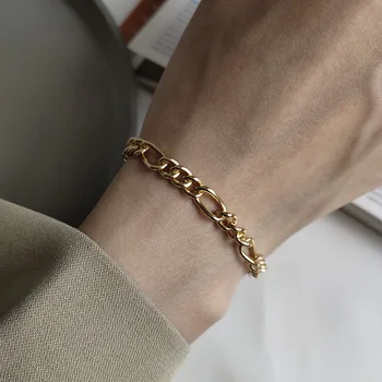 Korean Fashion S925 sterling silver bracelet, silver jewelry, heavy industry buckle Gold and Silver two colors bracelet 
Korean Fashion S925 sterling silver bracelet, silver jewelry, heavy industry buckle Gold and Silver two colors bracelet
