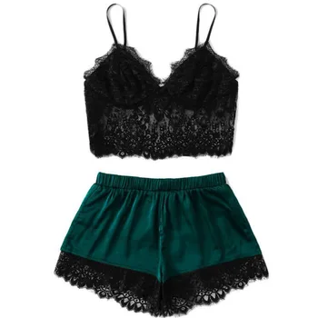 Women Pajama Set Sleepwear Sexy Temptation Lace Floral Crop Top And Velvet Shorts Two-piece Suit Babydoll Nightwear
Women Pajama Set Sleepwear Sexy Temptation Lace Floral Crop Top And Velvet Shorts Two-piece Suit Babydoll Nightwear