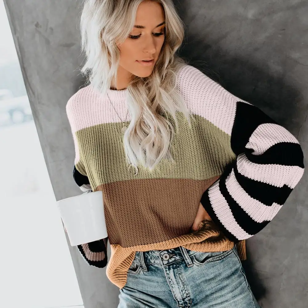 Autumn and winter women sweaters and pullovers Korean style long sleeved casual loose sweater striped knit sweater mujer
Autumn and winter women sweaters and pullovers Korean style long sleeved casual loose sweater striped knit sweater mujer