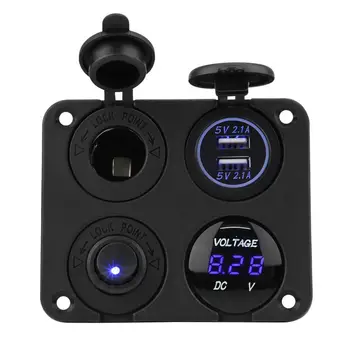 ON/OFF Toggle Switch Panel Dual USB Charger Cigarette Lighter Socket Voltmeter for Car Boat Marine RV Truck Blue/Green LED
ON/OFF Toggle Switch Panel Dual USB Charger Cigarette Lighter Socket Voltmeter for Car Boat Marine RV Truck Blue/Green LED