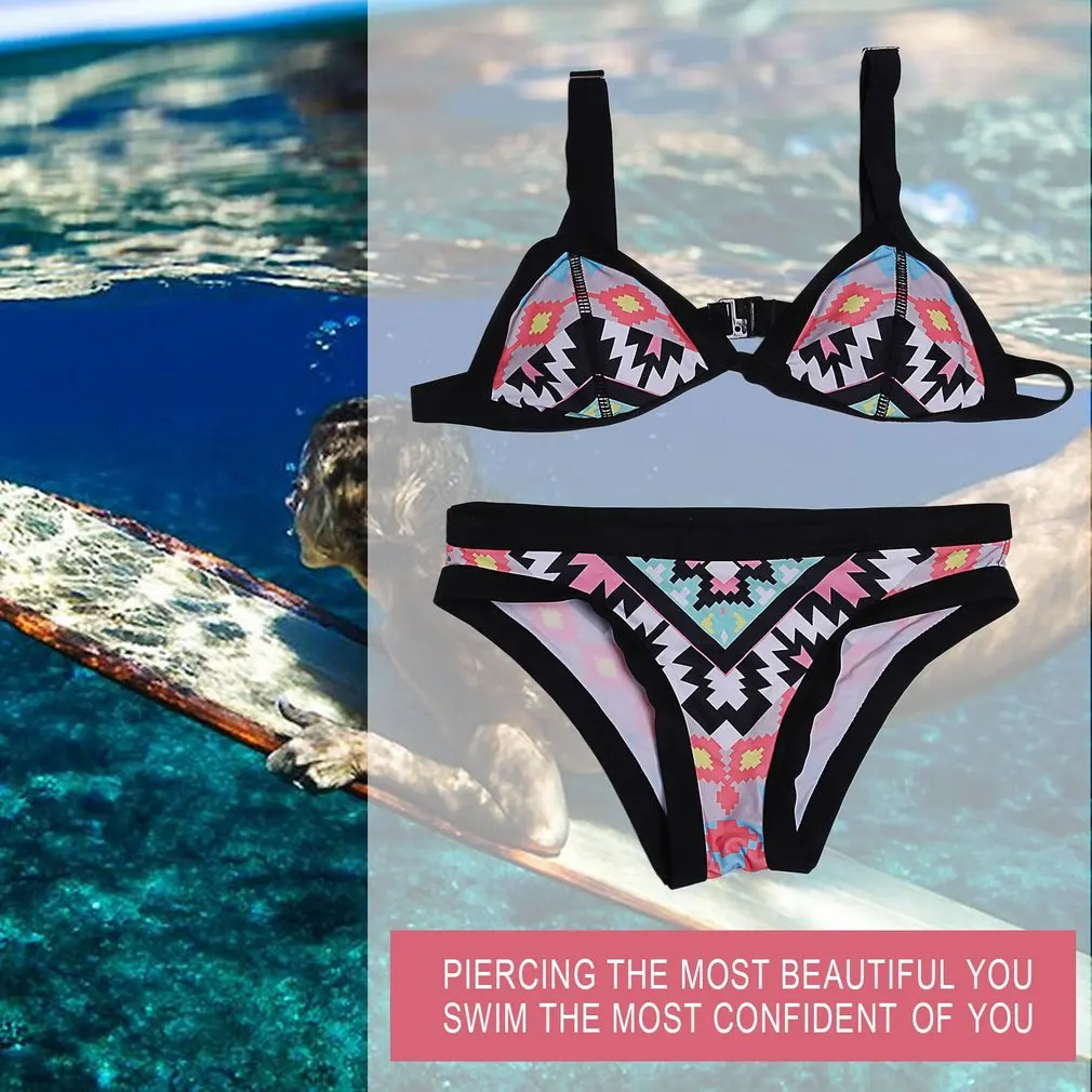 Boho Women Bikini Set New Retro Style Simple Sexy Printing Swimsuit Bikinis Halter Paddeds Swimwear For Summer