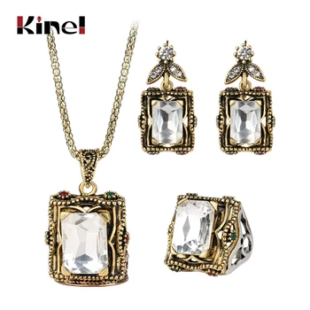 Kinel 3pcs Vintage Wedding Jewelry Sets 2020 New Fashion Antique Gold Mosaic Big Glass Ring Earring Necklace For Women
Kinel 3pcs Vintage Wedding Jewelry Sets 2020 New Fashion Antique Gold Mosaic Big Glass Ring Earring Necklace For Women