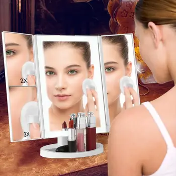 LED Desktop Three Fold Makeup Mirror 2x 3x 10x 180 Degree Free Rotation Table Countertop Cosmetic Bathroom Mirror
LED Desktop Three Fold Makeup Mirror 2x 3x 10x 180 Degree Free Rotation Table Countertop Cosmetic Bathroom Mirror