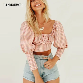 Spring Summer Women Blouse Long Sleeve Square Collar Button Plaid Shirt Crop Blouse Women 2020 Modis Female Sexy Chiffon Tops
Spring Summer Women Blouse Long Sleeve Square Collar Button Plaid Shirt Crop Blouse Women 2020 Modis Female Sexy Chiffon Tops
