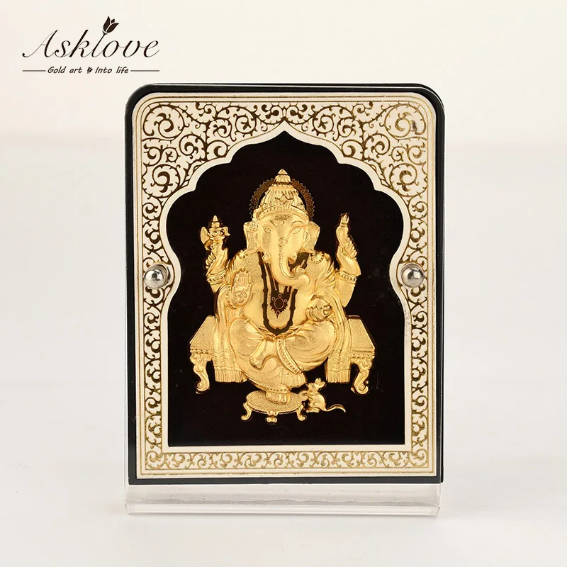 Indian Ganesha Ornament 24k Gold foil decor Art Gifts Elephant God Framed painting Desktop Ornament Crafts Car Home Office Decor 
Indian Ganesha Ornament 24k Gold foil decor Art Gifts Elephant God Framed painting Desktop Ornament Crafts Car Home Office Decor