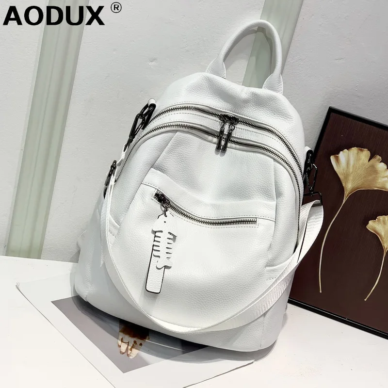 

AODUX NEW Excellent HOT 100% Genuine Leather Women's Backpacks Lady Top Layer Cowhide Large Capacity School Book Backpack Bags