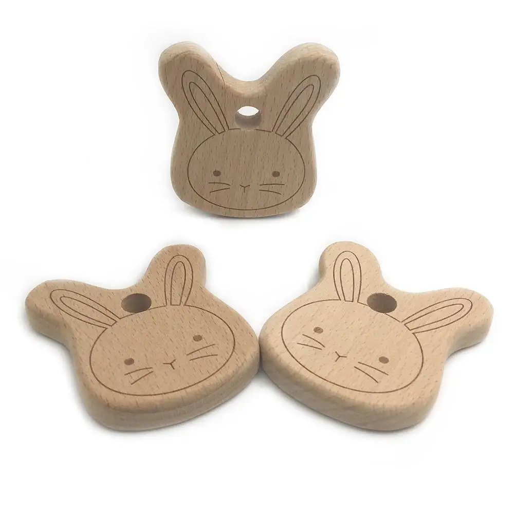 DIY Cartoon Long-eared Rabbit Natural Beech Wooden teether Pacifier Chain Safety Certification Wood Baby Teether Toy for Newborn | Мать и