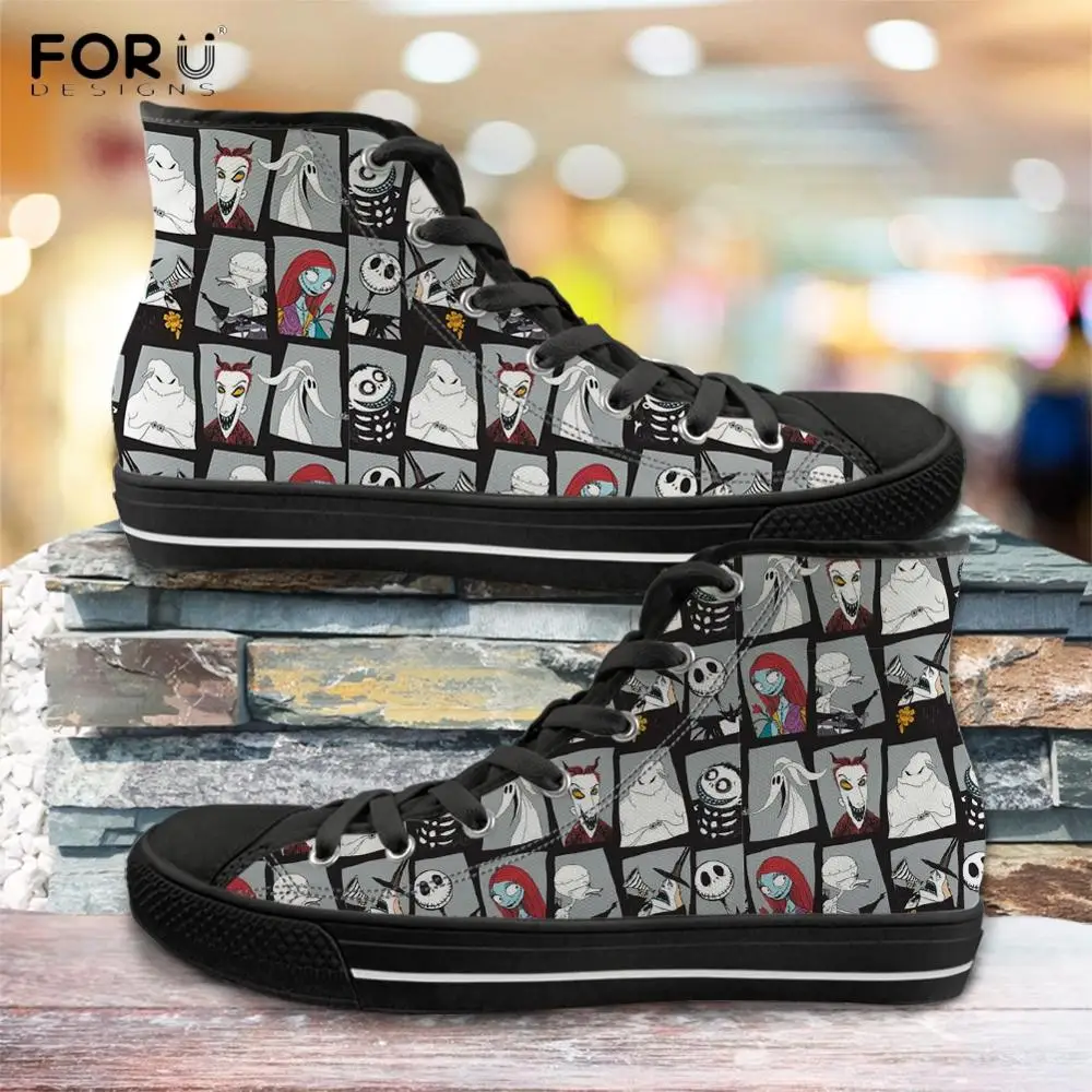 

FORUDESIGNS The Nightmare Before Christmas Pattern High Top Canvas Shoes for Women Spring/Autumn Ladies Sneakers Female+Shoes