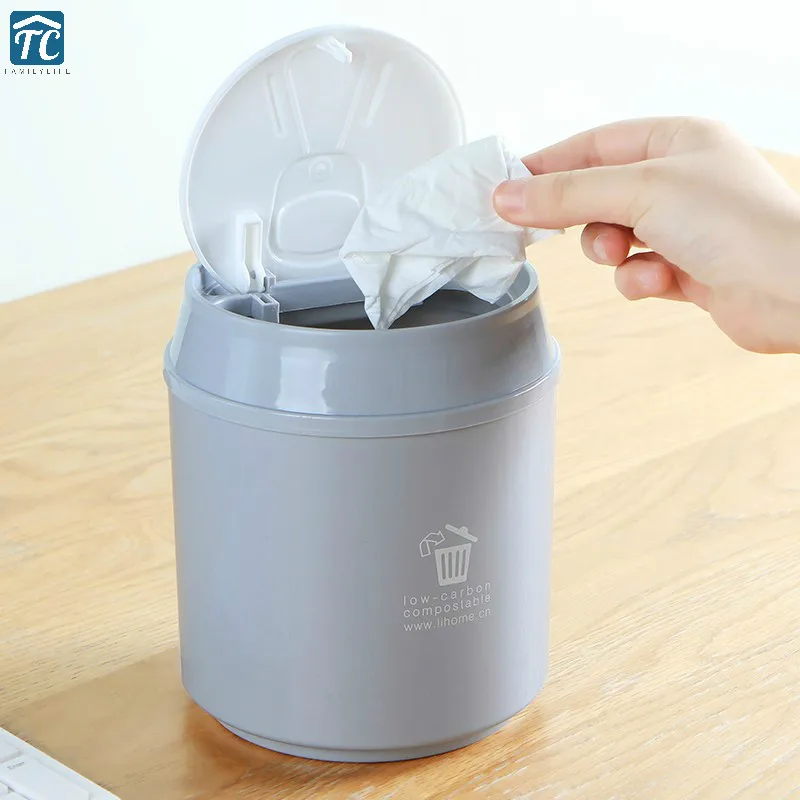 Waste Bin Small Trash Can Mini Desktop Living Room Garbage Storage Tube Trashbox Roll Swing Lid Home Office Sundries Barrel Bins | Дом и сад